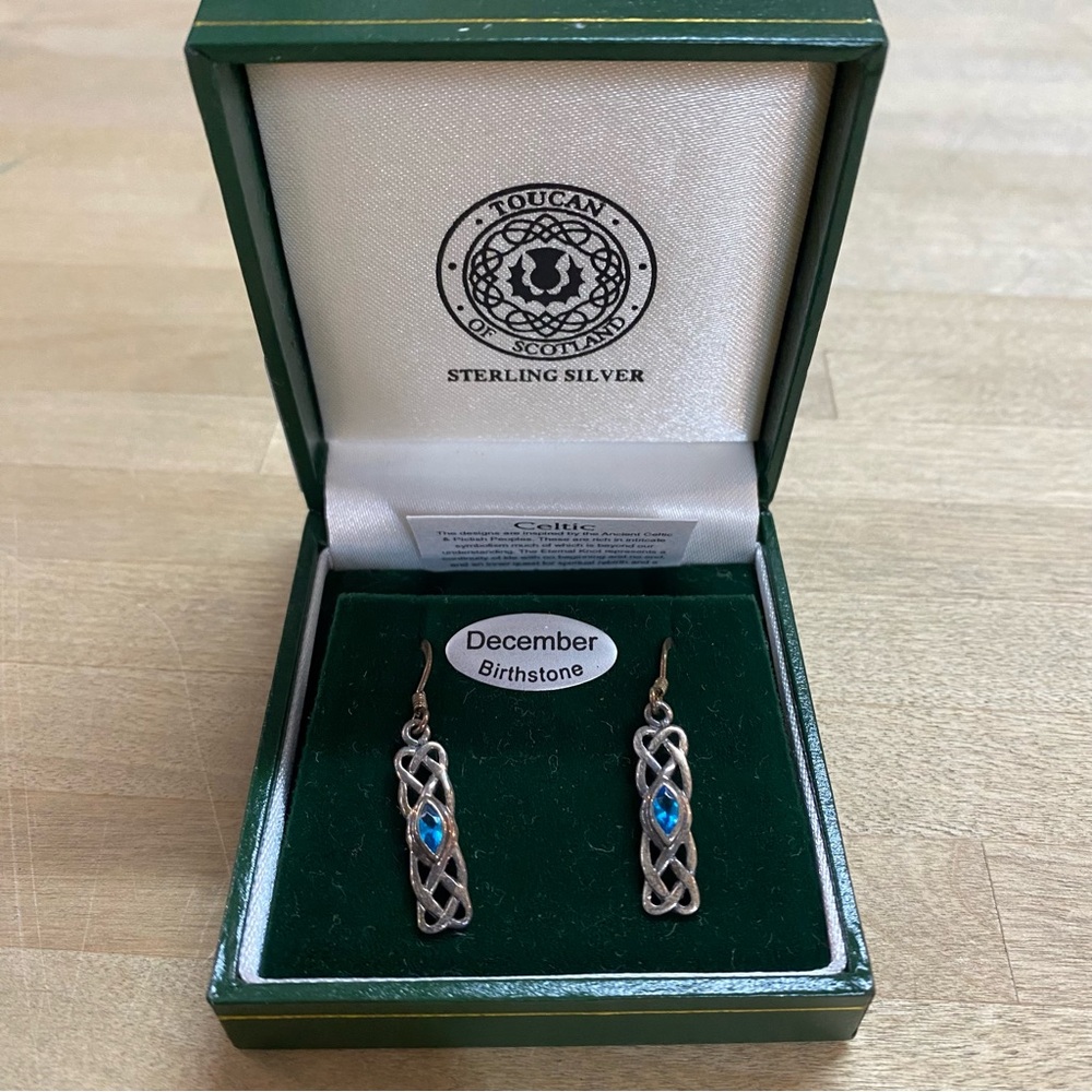 TOUCAN Sterling Silver Celtic December Birthstone Earrings